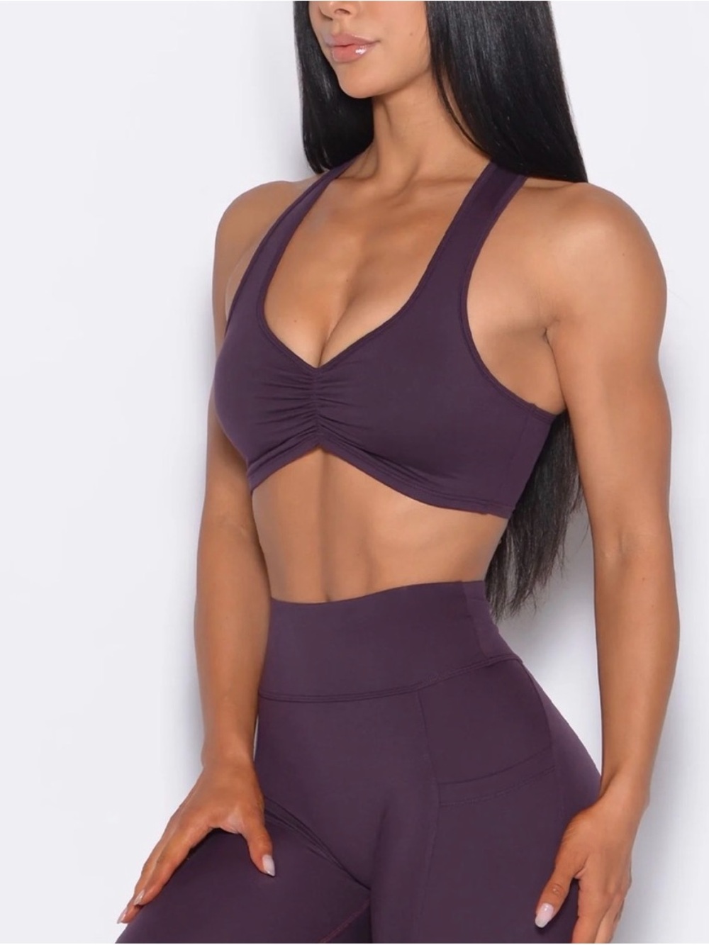 Bombshell Sportswear Ruched Sports Bra - Deep Plum